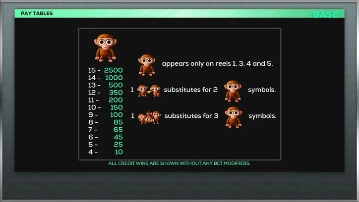 Paytable screen in an alternate green header theme