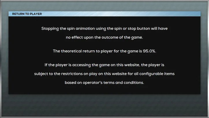 Return to player and responsible play information