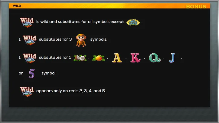 Wild symbol rules listing which symbols it substitutes for